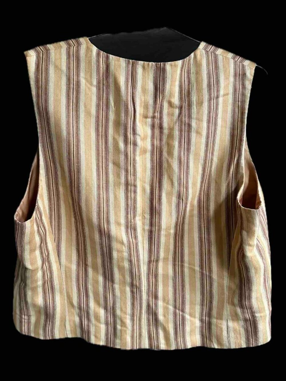 Vintage Rena Rowan Saville Vest Linen Lined XL 16 Like New Striped TanBrown - Picture 6 of 16